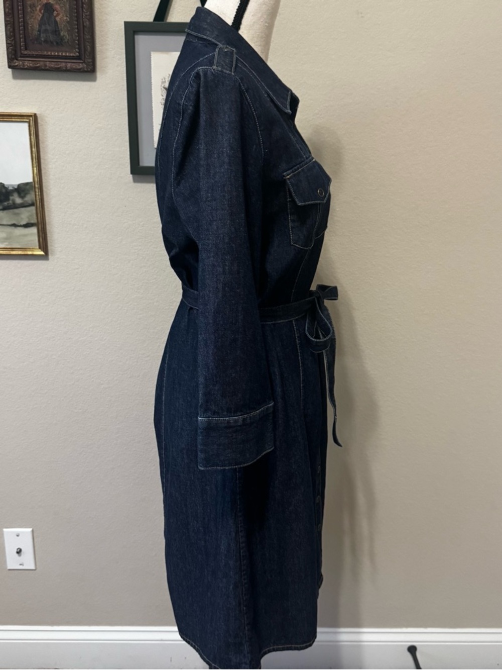 CHRISTOPHER BANKS | Dark Denim Button-Front Shirt Dress with Tie Waist Size XL - Picture 6 of 10